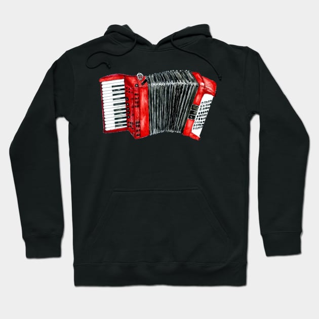 Red Retro Accordion Hoodie by AnnArtshock